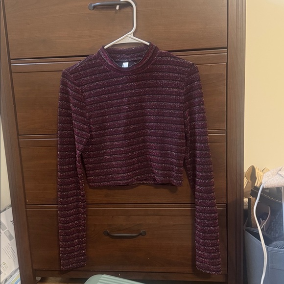American Apparel Glittery Pink and Black turtleneck top - Picture 1 of 2